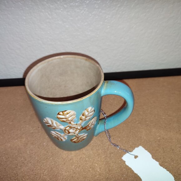 Blue Mug with Coffee Snowflakes Christmas Winter Tea Ceramic Embossed Pattern - Picture 3 of 8